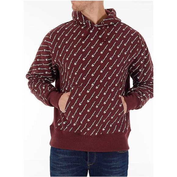 Champion Reverse Weave Logo Hoodie Maroon Size Medium - Picture 1 of 6